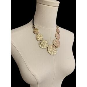 Hammered Gold Disc Statement Necklace Mixed Metal Artisan Collar